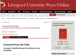 Image of the Journal of Literary and Cultural Disability Studies