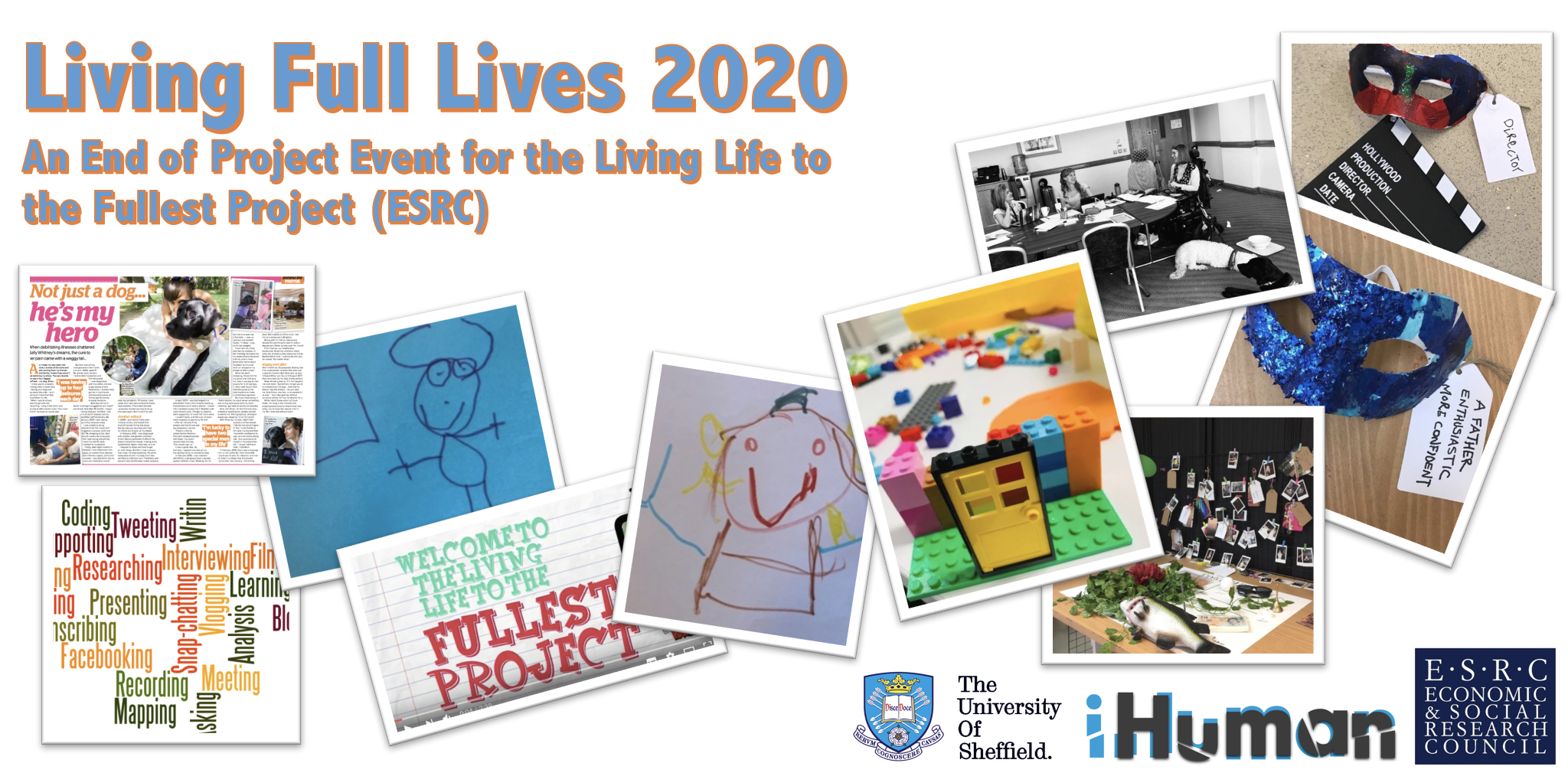 Slide which shows images from across the project - largely disabled children's artwork, our publications and a title stating the event is happening.